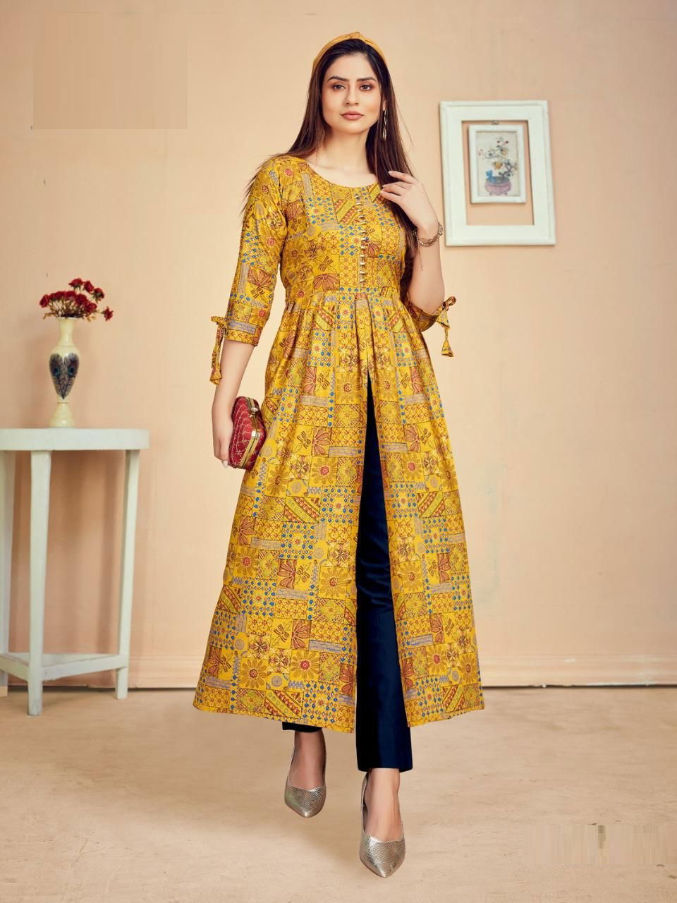 Blue Hills Calender 5 Nx Rayon Ethnic Wear Desinger Long Printed Kurti Collection